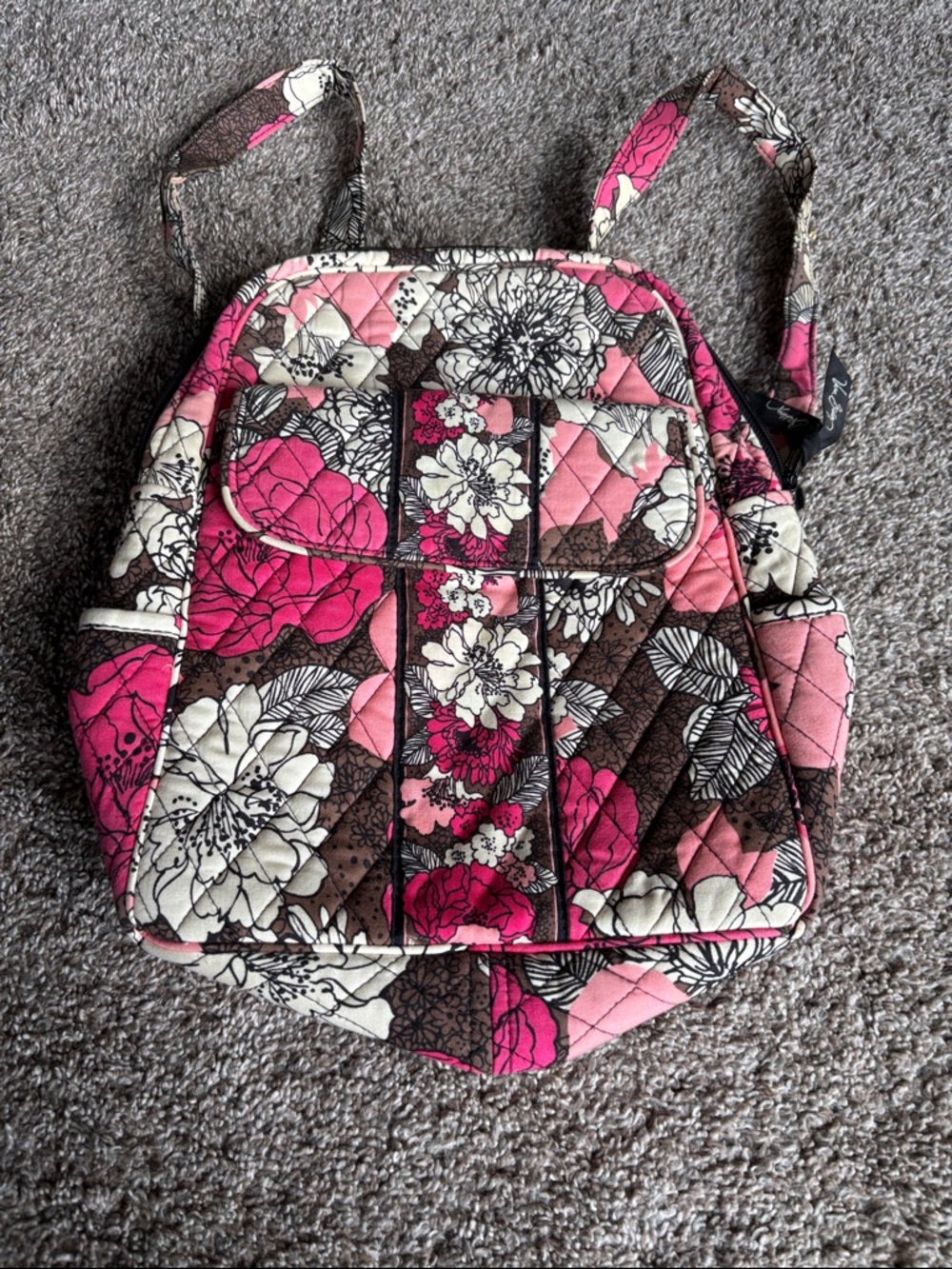 Vera Bradley Quilted Floral Pink and Brown Backpack Tote